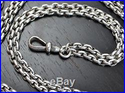 Antique Victorian 56 SOLID SILVER Heavy Long Guard / Muff Chain with Dog Clip