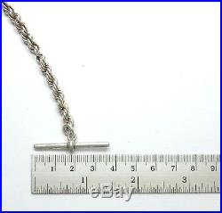 Antique Victorian B'Ham 1895 925 Sterling Silver Solid Rope Chain & T Bar 37.9g