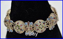 Antique Victorian SOLID SILVER Austro-Hungarian HEAVY Unusual ENAMEL Bracelet