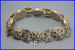 Antique Victorian SOLID SILVER Austro-Hungarian HEAVY Unusual ENAMEL Bracelet