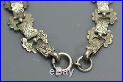 Antique Victorian SOLID SILVER Double Sided ENGRAVED Collar BOOK CHAIN Necklace