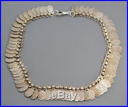 Antique Victorian SOLID SILVER Engraved Floral Disc Collar NECKLACE Dog Clip