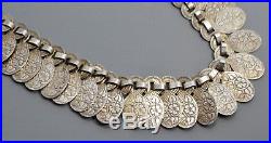 Antique Victorian SOLID SILVER Engraved Floral Disc Collar NECKLACE Dog Clip