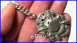 Antique Victorian SOLID silver ALBERT enamel fob pendant watch chain necklace
