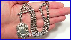 Antique Victorian SOLID silver ALBERT enamel fob pendant watch chain necklace