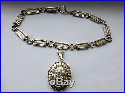 Antique Victorian Silver ornate solid book collar and locket Necklace 98g