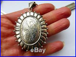 Antique Victorian Silver ornate solid book collar and locket Necklace 98g