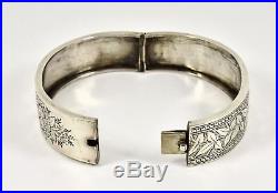 Antique Victorian Solid Silver Aesthetic Hinged Bracelet, c1890