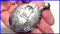 Antique Victorian Solid Silver Engraved Buckle Picture Locket Pendant & Collar
