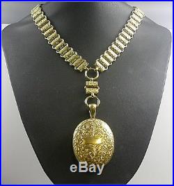 Antique Victorian Solid Sterling Silver Gilded Book chain Collar & Oval Locket