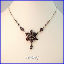 Antique Victorian solid silver Bohemian garnet and pearl necklace