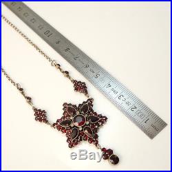 Antique Victorian solid silver Bohemian garnet and pearl necklace