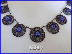 Antique/Vintage Portuguese solid Silver and Blue Enamel filigree necklace