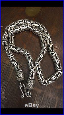 Antique Vintage Style Designer Very Thick Solid Silver Chain Necklace Rare Piece