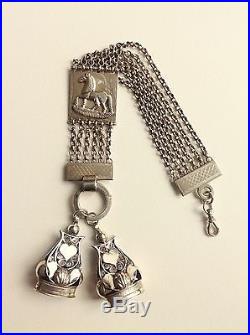 Antique solid silver Dutch pocket watch chatelaine with two signets