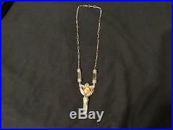 Antique vintage Edwardian pendant necklace solid silver Baltic Amber