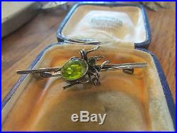 Art Deco Charles Horner Rare Solid Silver & Peridot Bug/fly Brooch, Chester, 1922