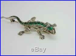 Art Deco KNOLL & PREGIZER 935 Solid Silver Emerald/Diamond Paste LIZARD Brooch