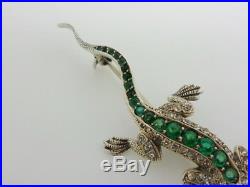 Art Deco KNOLL & PREGIZER 935 Solid Silver Emerald/Diamond Paste LIZARD Brooch