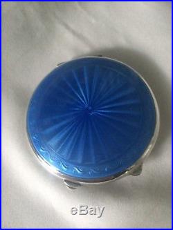 Art Deco Medium Size Solid Silver Guilloche Enamel Powder Compact. HM J. G. Ltd