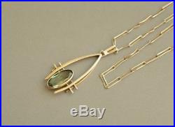 Art Deco Vintage Gilded 835 Solid Silver Green Tourmaline NECKLACE Signed