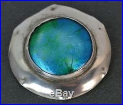 Arts and Crafts Solid Silver and Enamel Panel Disk Brooch