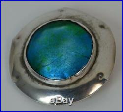 Arts and Crafts Solid Silver and Enamel Panel Disk Brooch