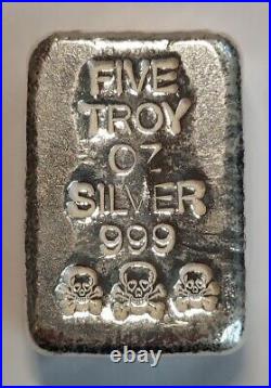 Atlantis Mint Skull 5 Troy Ounces Of 999 Pure Solid Silver Bar