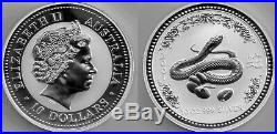 Australia SILVER Lunar series 10 (TEN) ounce solid silver. Year of Snake, 2001