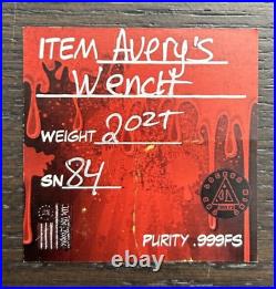 Averys Wench Locker Wenches Handpoured Press Proof Square 2 Troy Oz. 999 Silver