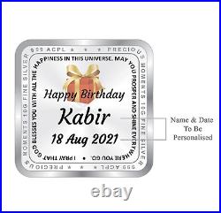 BIS Hallmarked Happy Birthday Gifting Personalised Silver Square Coin 100 gm