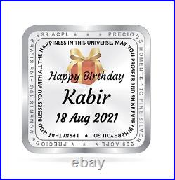BIS Hallmarked Happy Birthday Gifting Personalised Silver Square Coin 50 gm