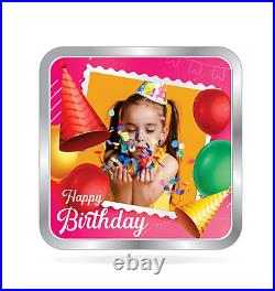 BIS Hallmarked Happy Birthday Personalised Silver Square Coin 999 Pure 50 gm