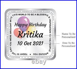 BIS Hallmarked Personalised Happy Birthday 999 Pure Silver Square Coin 20 gm BIS Hallmarked Personalised Happy Birthday 999 Pure Silver Square Coin 20 gm