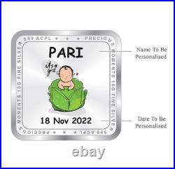 BIS Hallmarked Personalised New Born Baby Girl Silver Square Coin 50 gm j205 BIS Hallmarked Personalised New Born Baby Girl Silver Square Coin 50 gm j205
