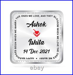 BIS Hallmarked Personalised Newly Married 999 Pure Silver Square Coin 50 gm BIS Hallmarked Personalised Newly Married 999 Pure Silver Square Coin 50 gm