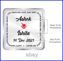 BIS Hallmarked Personalised Newly Married 999 Pure Silver Square Coin 50 gm BIS Hallmarked Personalised Newly Married 999 Pure Silver Square Coin 50 gm