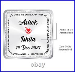 BIS Hallmarked Personalised Newly Married 999 Pure Silver Square Coin 50 gm
