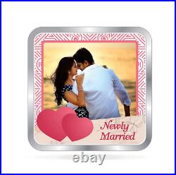 BIS Hallmarked Personalised Newly Married Silver Square Coin 999 Pure 100 gm
