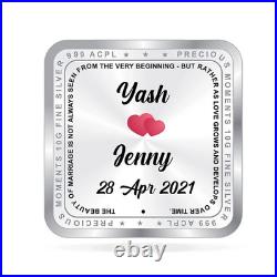 BIS Hallmarked Personalised Newly Married Silver Square Coin 999 Pure 100 gm BIS Hallmarked Personalised Newly Married Silver Square Coin 999 Pure 100 gm