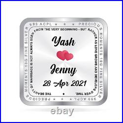 BIS Hallmarked Personalised Newly Married Silver Square Coin 999 Pure 20 gm