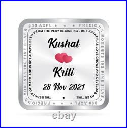 BIS Hallmarked Personalised Silver Square Coin Newly Married 999 Pure 100 gm