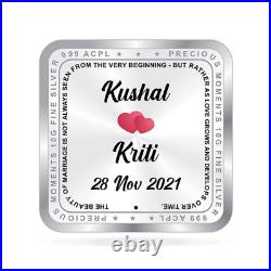 BIS Hallmarked Personalised Silver Square Coin Newly Married 999 Pure 100 gm