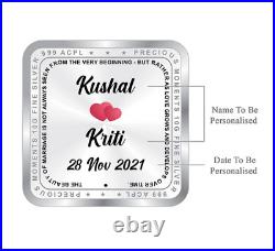 BIS Hallmarked Personalised Silver Square Coin Newly Married 999 Pure 100 gm