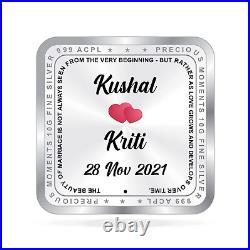 BIS Hallmarked Personalised Silver Square Coin Newly Married 999 Pure 20 gm