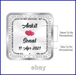 BIS Hallmarked Personalised Silver Square Coin Newly Married 999 Pure 20 gm