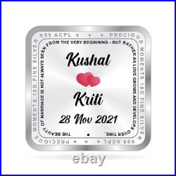 BIS Hallmarked Personalised Silver Square Coin Newly Married 999 Pure 50 gm