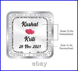 BIS Hallmarked Personalised Silver Square Coin Newly Married 999 Pure 50 gm
