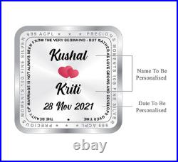 BIS Hallmarked Personalised Silver Square Coin Newly Married 999 Pure 50 gm