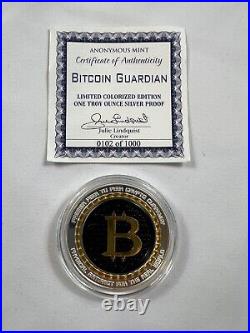 BITCOIN Guardian 1 oz. 999 Solid Silver Proof Round Colorized Coin COA